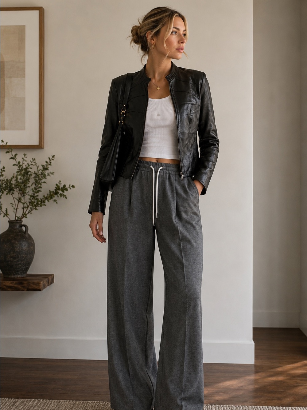 Danier Black Paneled Leather Zip-Front Jacket